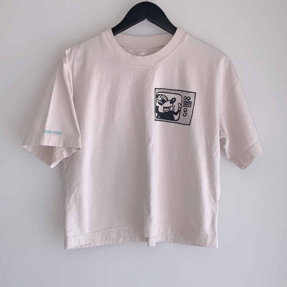 💙 Disney Mickey Mouse Keith Harring Zara Beige/ Cream T-Shirt Small 💙